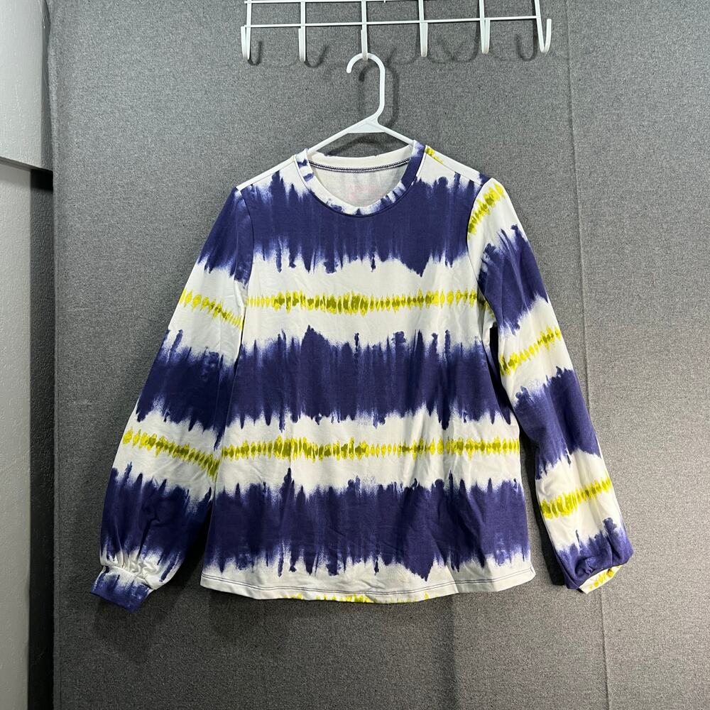 AnyBody Washed French Terry Printed Pullover Top Wisteria TieDye XX-Small